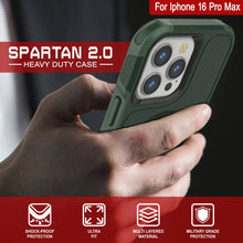 Cargar imagen en el visor de la galería, Funda PunkCase para iPhone 16 Pro Max, [Serie Spartan 2.0], transparente, resistente y duradera, con protector de pantalla incorporado [verde oscuro]
