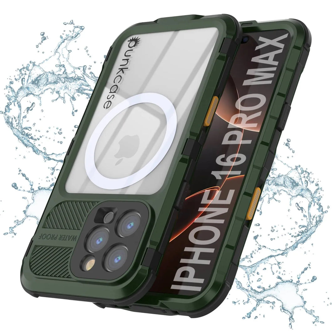 Funda impermeable de aluminio Metal Extreme 2.0 Series para iPhone 16 Pro Max con protección IP68 y protector de pantalla incorporado [verde oscuro]