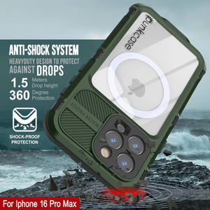 Funda impermeable de aluminio Metal Extreme 2.0 Series para iPhone 16 Pro Max con protección IP68 y protector de pantalla incorporado [verde oscuro]