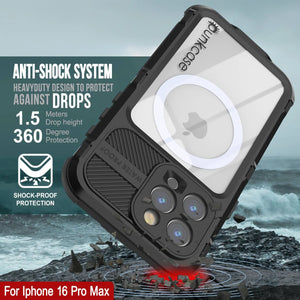Funda impermeable de aluminio Metal Extreme 2.0 Series para iPhone 16 Pro Max con protección IP68 y protector de pantalla incorporado [negro]