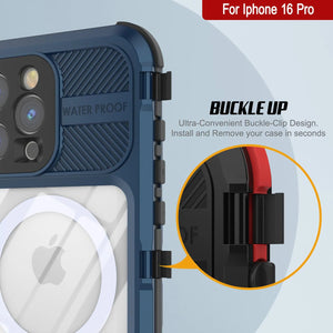 Estuche impermeable de aluminio Metal Extreme 2.0 Series para iPhone 16 Pro con protección IP68 y protector de pantalla incorporado [azul]