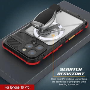 Estuche impermeable de aluminio Metal Extreme 2.0 Series para iPhone 16 Pro con protección IP68 y protector de pantalla incorporado [negro y rojo]