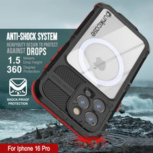 Cargar imagen en el visor de la galería, Estuche impermeable de aluminio Metal Extreme 2.0 Series para iPhone 16 Pro con protección IP68 y protector de pantalla incorporado [negro y rojo]
