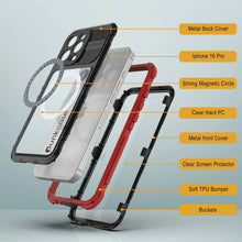 Cargar imagen en el visor de la galería, Estuche impermeable de aluminio Metal Extreme 2.0 Series para iPhone 16 Pro con protección IP68 y protector de pantalla incorporado [negro y rojo]
