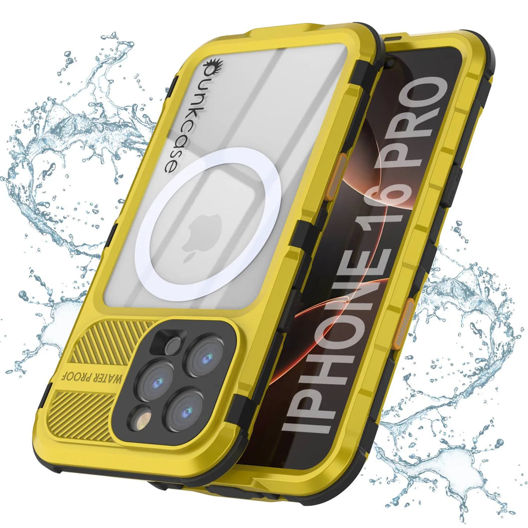 Estuche impermeable de aluminio Metal Extreme 2.0 Series para iPhone 16 Pro con protección IP68 y protector de pantalla incorporado [amarillo]