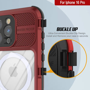 Estuche impermeable de aluminio Metal Extreme 2.0 Series para iPhone 16 Pro con protección IP68 y protector de pantalla incorporado [rojo y negro]