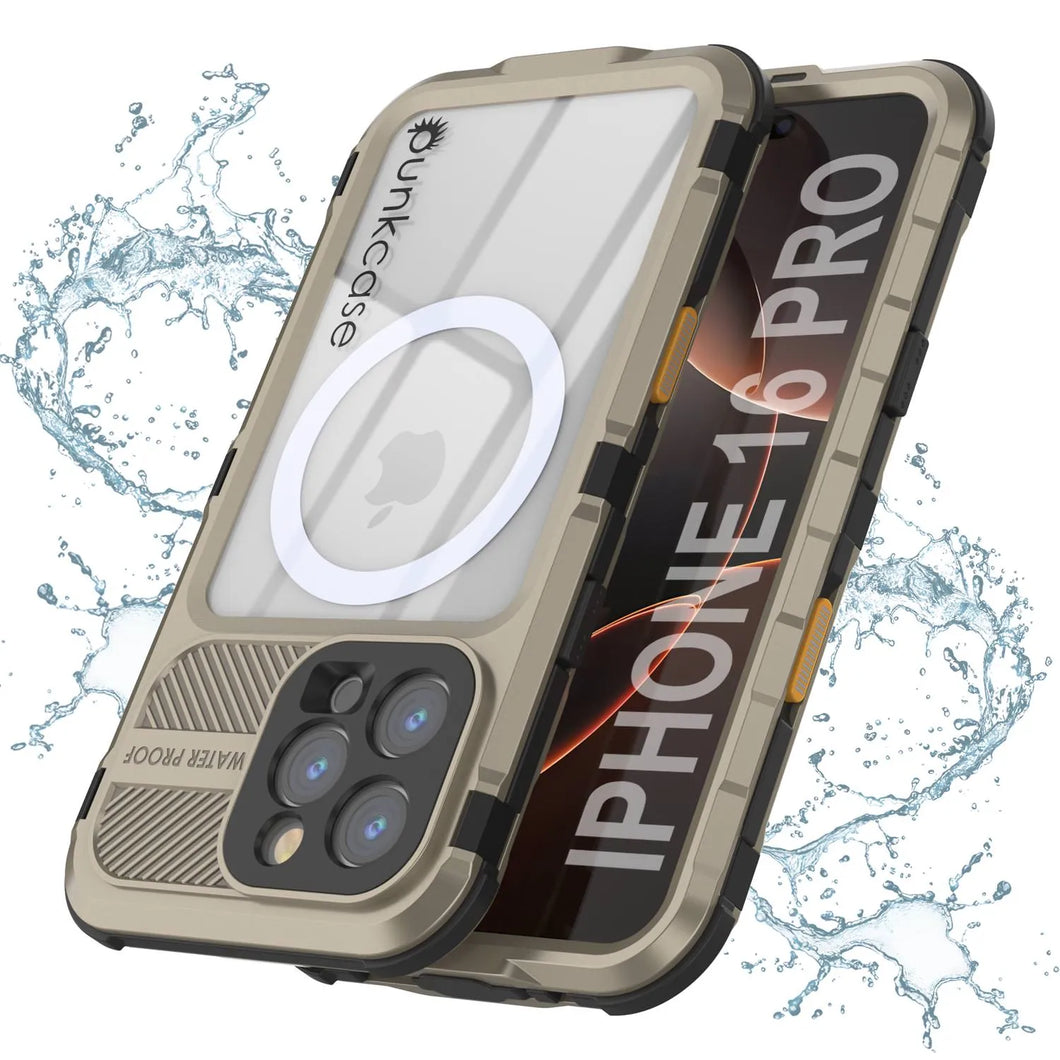 Estuche impermeable de aluminio Metal Extreme 2.0 Series para iPhone 16 Pro con protección IP68 y protector de pantalla incorporado [dorado]