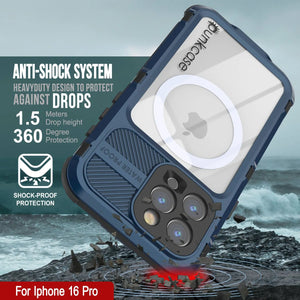 Estuche impermeable de aluminio Metal Extreme 2.0 Series para iPhone 16 Pro con protección IP68 y protector de pantalla incorporado [azul]