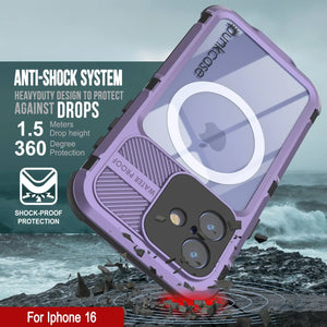 Funda impermeable de aluminio Metal Extreme 2.0 Series para iPhone 16 con protección IP68 y protector de pantalla incorporado [púrpura]