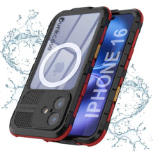 Cargar imagen en el visor de la galería, Estuche impermeable de aluminio Metal Extreme 2.0 Series para iPhone 16 con protección IP68 y protector de pantalla incorporado [negro y rojo]
