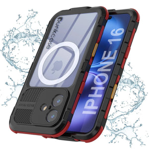 Estuche impermeable de aluminio Metal Extreme 2.0 Series para iPhone 16 con protección IP68 y protector de pantalla incorporado [negro y rojo]
