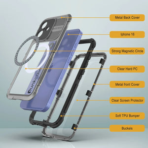 Estuche impermeable de aluminio Metal Extreme 2.0 Series para iPhone 16 con protección IP68 y protector de pantalla incorporado [plateado]