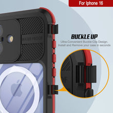 Cargar imagen en el visor de la galería, Estuche impermeable de aluminio Metal Extreme 2.0 Series para iPhone 16 con protección IP68 y protector de pantalla incorporado [negro y rojo]

