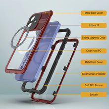 Cargar imagen en el visor de la galería, Estuche impermeable de aluminio Metal Extreme 2.0 Series para iPhone 16 con protección IP68 y protector de pantalla incorporado [rojo y negro]

