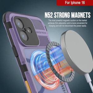 Funda impermeable de aluminio Metal Extreme 2.0 Series para iPhone 16 con protección IP68 y protector de pantalla incorporado [púrpura]