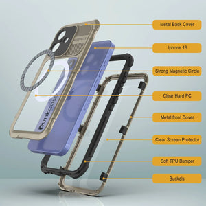 Estuche impermeable de aluminio Metal Extreme 2.0 Series para iPhone 16 con protección IP68 y protector de pantalla incorporado [dorado]