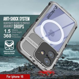 Estuche impermeable de aluminio Metal Extreme 2.0 Series para iPhone 16 con protección IP68 y protector de pantalla incorporado [plateado]
