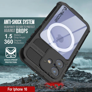 Estuche impermeable de aluminio Metal Extreme 2.0 Series para iPhone 16 con protección IP68 y protector de pantalla incorporado [negro]