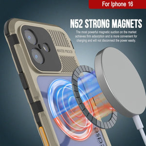 Estuche impermeable de aluminio Metal Extreme 2.0 Series para iPhone 16 con protección IP68 y protector de pantalla incorporado [dorado]