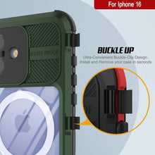 Cargar imagen en el visor de la galería, Estuche impermeable de aluminio Metal Extreme 2.0 Series para iPhone 16 con protección IP68 y protector de pantalla incorporado [verde oscuro]
