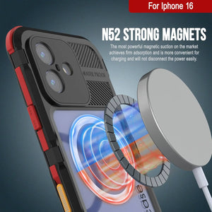 Estuche impermeable de aluminio Metal Extreme 2.0 Series para iPhone 16 con protección IP68 y protector de pantalla incorporado [negro y rojo]
