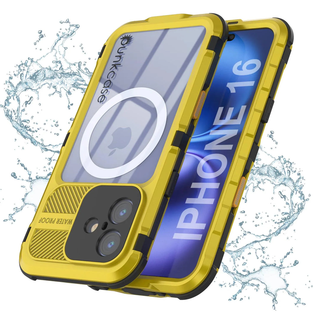 Estuche impermeable de aluminio Metal Extreme 2.0 Series para iPhone 16 con protección IP68 y protector de pantalla incorporado [amarillo]