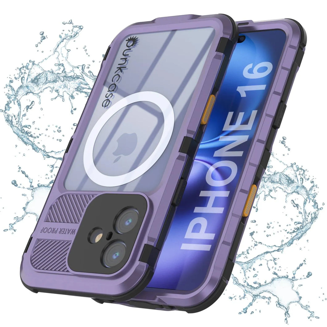 Funda impermeable de aluminio Metal Extreme 2.0 Series para iPhone 16 con protección IP68 y protector de pantalla incorporado [púrpura]