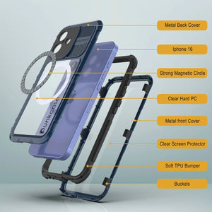 Estuche impermeable de aluminio Metal Extreme 2.0 Series para iPhone 16 con protección IP68 y protector de pantalla incorporado [azul]
