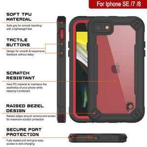 iPhone SE (4.7") Waterproof IP68 Case, Punkcase [red]  [Maximus Series] [Slim Fit] [IP68 Certified] [Shockresistant] Clear Armor Cover with Screen Protector | Ultimate Protection (Color in image: purple)