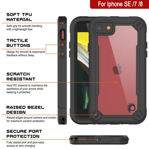 iPhone SE (4.7") Waterproof IP68 Case, Punkcase [Black]  [Maximus Series] [Slim Fit] [IP68 Certified] [Shockresistant] Clear Armor Cover with Screen Protector | Ultimate Protection (Color in image: red)