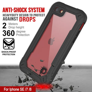 iPhone SE (4.7") Waterproof IP68 Case, Punkcase [red]  [Maximus Series] [Slim Fit] [IP68 Certified] [Shockresistant] Clear Armor Cover with Screen Protector | Ultimate Protection (Color in image: black)
