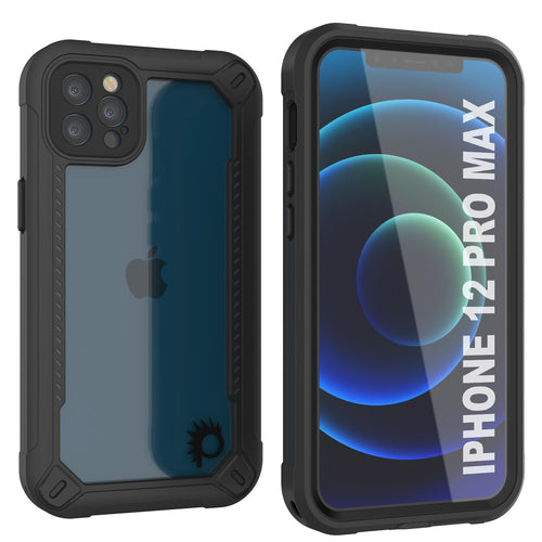 iPhone 12 Pro Max Waterproof IP68 Case, Punkcase [Black]  [Maximus Series] [Slim Fit] [IP68 Certified] [Shockresistant] Clear Armor Cover with Screen Protector | Ultimate Protection (Color in image: black)