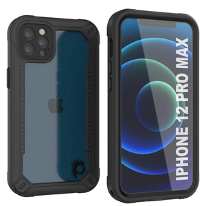 iPhone 12 Pro Max Waterproof IP68 Case, Punkcase [Black]  [Maximus Series] [Slim Fit] [IP68 Certified] [Shockresistant] Clear Armor Cover with Screen Protector | Ultimate Protection (Color in image: black)
