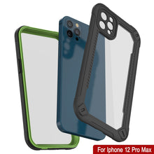 Cargar imagen en el visor de la galería, iPhone 12 Pro Max Waterproof IP68 Case, Punkcase [Green]  [Maximus Series] [Slim Fit] [IP68 Certified] [Shockresistant] Clear Armor Cover with Screen Protector | Ultimate Protection (Color in image: black)

