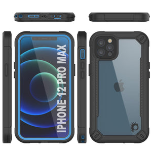 iPhone 12 Pro Max Waterproof IP68 Case, Punkcase [Blue]  [Maximus Series] [Slim Fit] [IP68 Certified] [Shockresistant] Clear Armor Cover with Screen Protector | Ultimate Protection (Color in image: black)