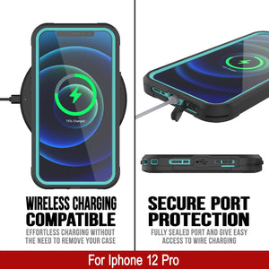 iPhone 12 Pro Waterproof IP68 Case, Punkcase [teal]  [Maximus Series] [Slim Fit] [IP68 Certified] [Shockresistant] Clear Armor Cover with Screen Protector | Ultimate Protection (Color in image: black)