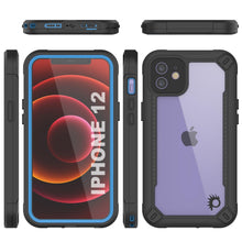 Cargar imagen en el visor de la galería, iPhone 12 Waterproof IP68 Case, Punkcase [Blue]  [Maximus Series] [Slim Fit] [IP68 Certified] [Shockresistant] Clear Armor Cover with Screen Protector | Ultimate Protection (Color in image: black)
