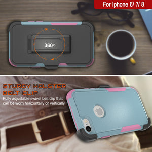 Punkcase for iPhone 8 Belt Clip Multilayer Holster Case [Patron Series] [Mint-Pink] 