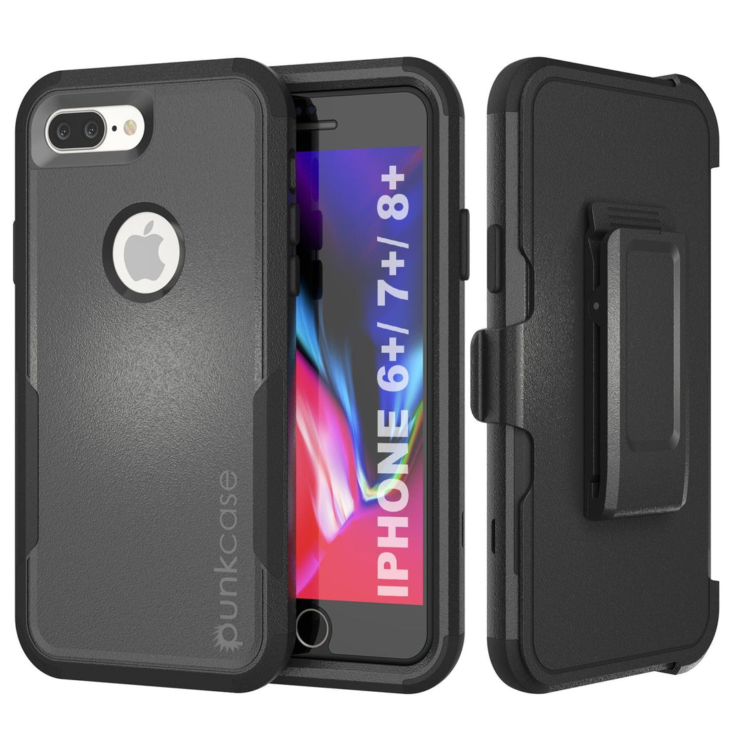 Punkcase for iPhone 8+ Plus Belt Clip Multilayer Holster Case [Patron Series] [Black] (Color in image: Black)