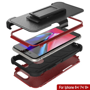 Punkcase for iPhone 7+ Plus Belt Clip Multilayer Holster Case [Patron Series] [Red-Black] 
