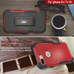 Punkcase for iPhone 8+ Plus Belt Clip Multilayer Holster Case [Patron Series] [Red-Black] 
