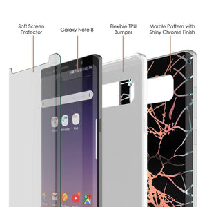 Punkcase Galaxy Note 8 Marble Case, Protective Full Body Cover W/PunkShield Screen Protector (Black Mirage) (Color in image: Blue Marmo)
