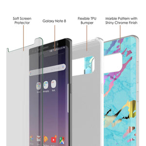Punkcase Galaxy Note 8 Marble Case, Protective Full Body Cover W/PunkShield Screen Protector (Teal Onyx) (Color in image: Blanco Marmo)