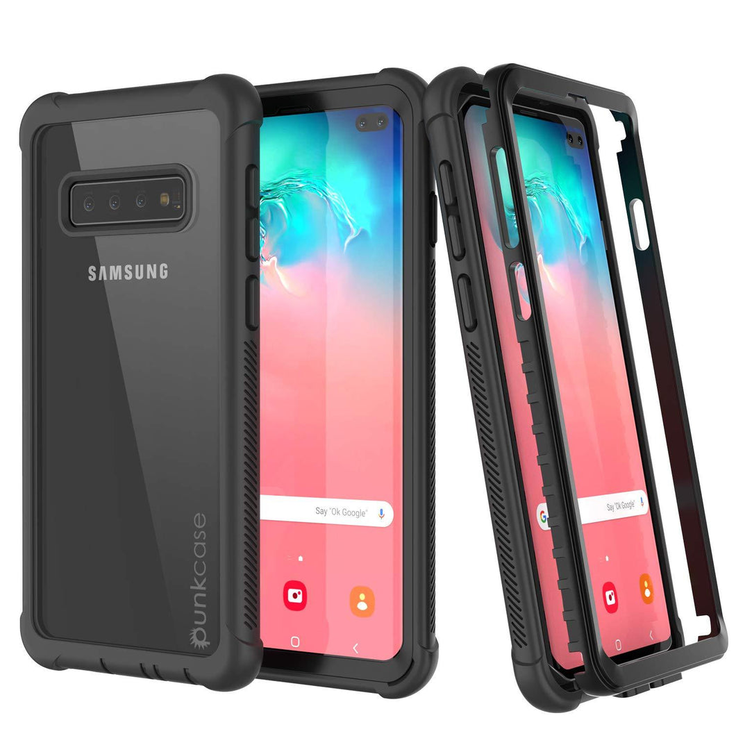 PunkCase Galaxy S10 Plus Case, [Spartan Series] Clear Rugged Heavy Duty Cover W/Built in Screen Protector [Black] (Color in image: Black)