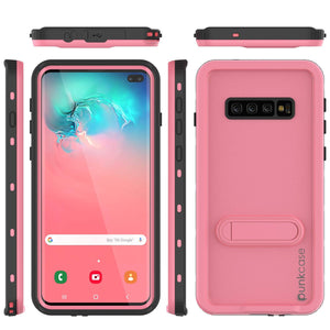 Galaxy S10+ Plus Waterproof Case, Punkcase [KickStud Series] Armor Cover [Pink] (Color in image: Red)