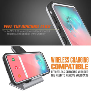 Galaxy S10+ Plus Waterproof Case, Punkcase [KickStud Series] Armor Cover [White] (Color in image: Light Blue)