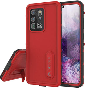 Galaxy S20 Ultra Waterproof Case, Punkcase [KickStud Series] Armor Cover [Red] (Color in image: Red)
