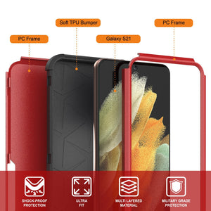 Punkcase for Galaxy S21 5G Belt Clip Multilayer Holster Case [Patron Series] [Red-Black] (Color in image: Navy)