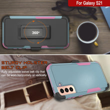 Cargar imagen en el visor de la galería, Punkcase for Galaxy S21 5G Belt Clip Multilayer Holster Case [Patron Series] [Mint-Pink] 
