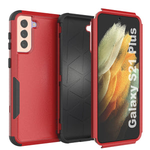 Punkcase for Galaxy S21+ Plus 5G Belt Clip Multilayer Holster Case [Patron Series] [Red-Black] 